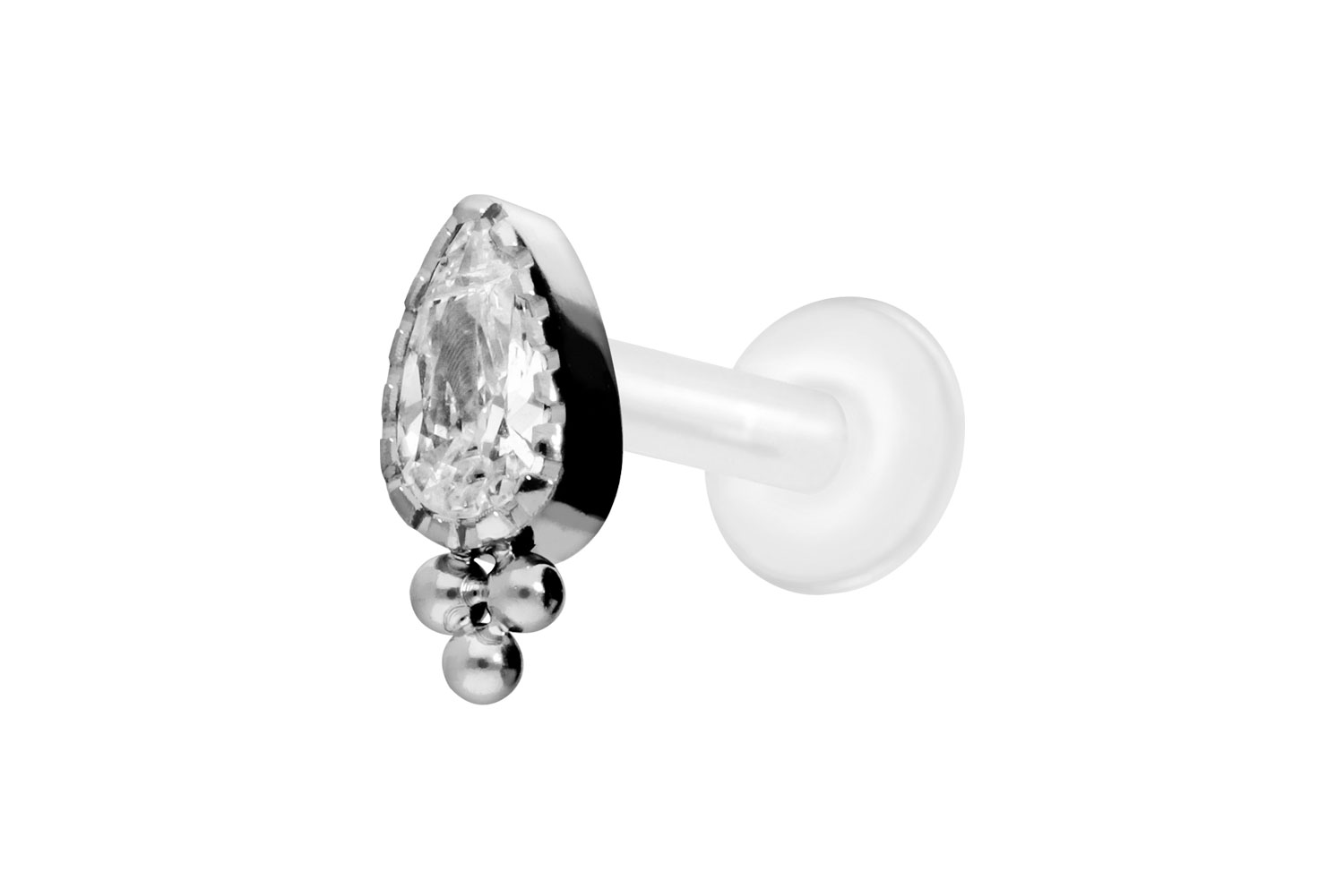 PTFE Labret Piercing mit Innengewinde + Titan-Aufsatz KRISTALLTROPFEN + KUGELN